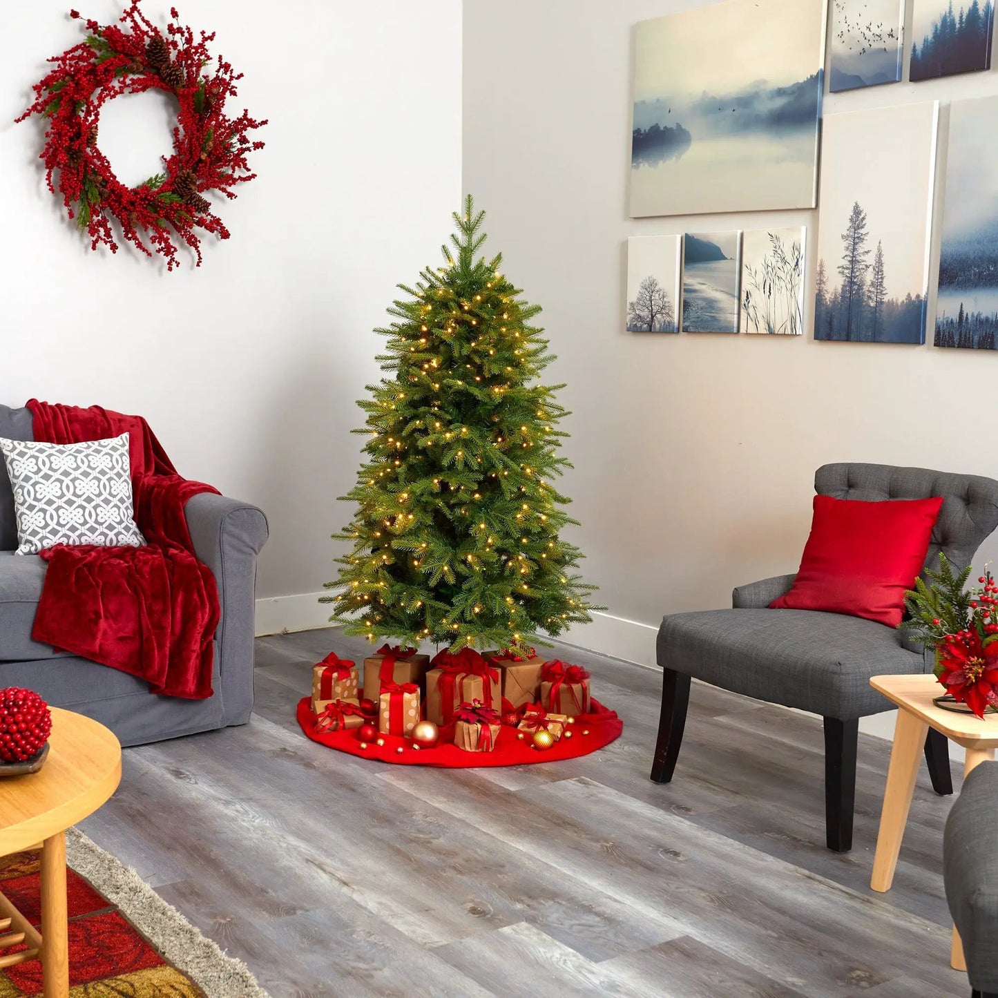 Nearly Natural Vancouver Fir artificial Christmas tree with white LED lights and needles on Tampa Home & Garden Store