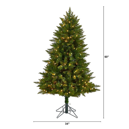 5 ft Vermont Spruce Artificial Christmas Tree with white lights on a metal stand 34in base on Tampa Home & Garden Store