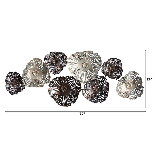 Floating metal floral wall art by Nearly Natural with bronze to silver blooms, 60in wide on Tampa Home & Garden Store
