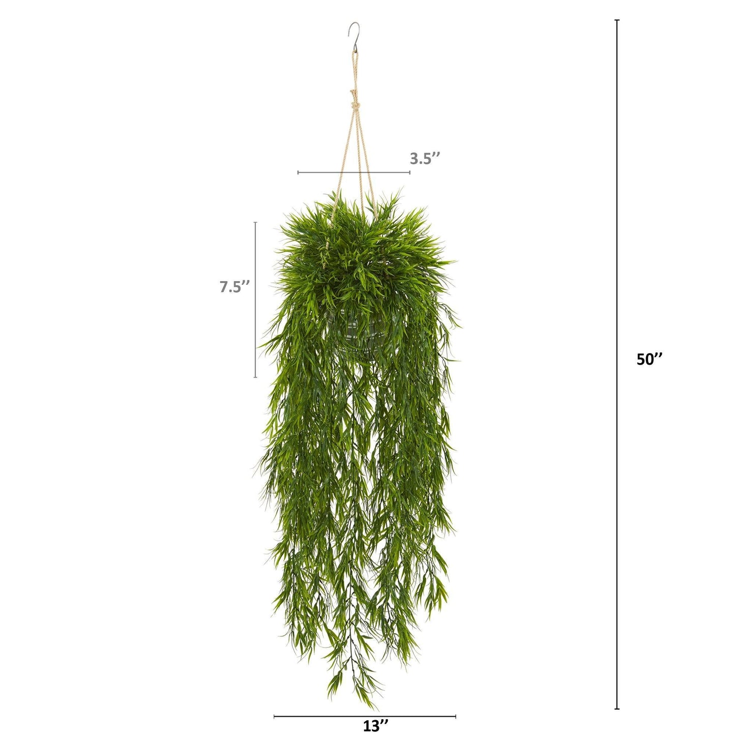 Nearly Natural 50in bamboo artificial plant in hanging metal bucket with beige rope and lush leaves on Tampa Home & Garden Store