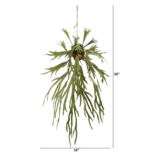 Staghorn artificial hanging plant by Nearly Natural, 50 inch, green fronds on Tampa Home & Garden Store