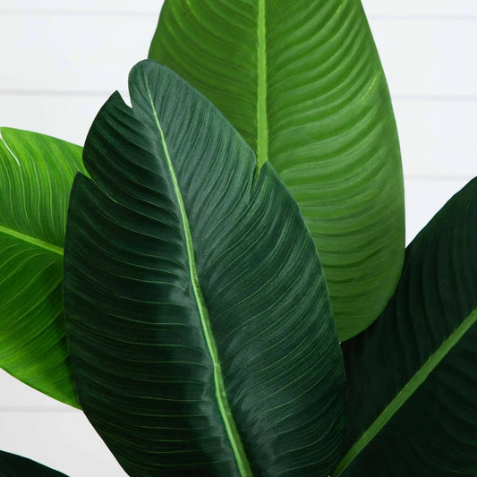 Travelers Palm artificial tree leaves close-up in vibrant green tones on Tampa Home & Garden Store