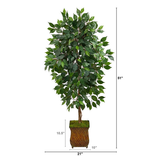 51-inch ficus artificial tree in textured brown metal planter by Nearly Natural on Tampa Home & Garden Store