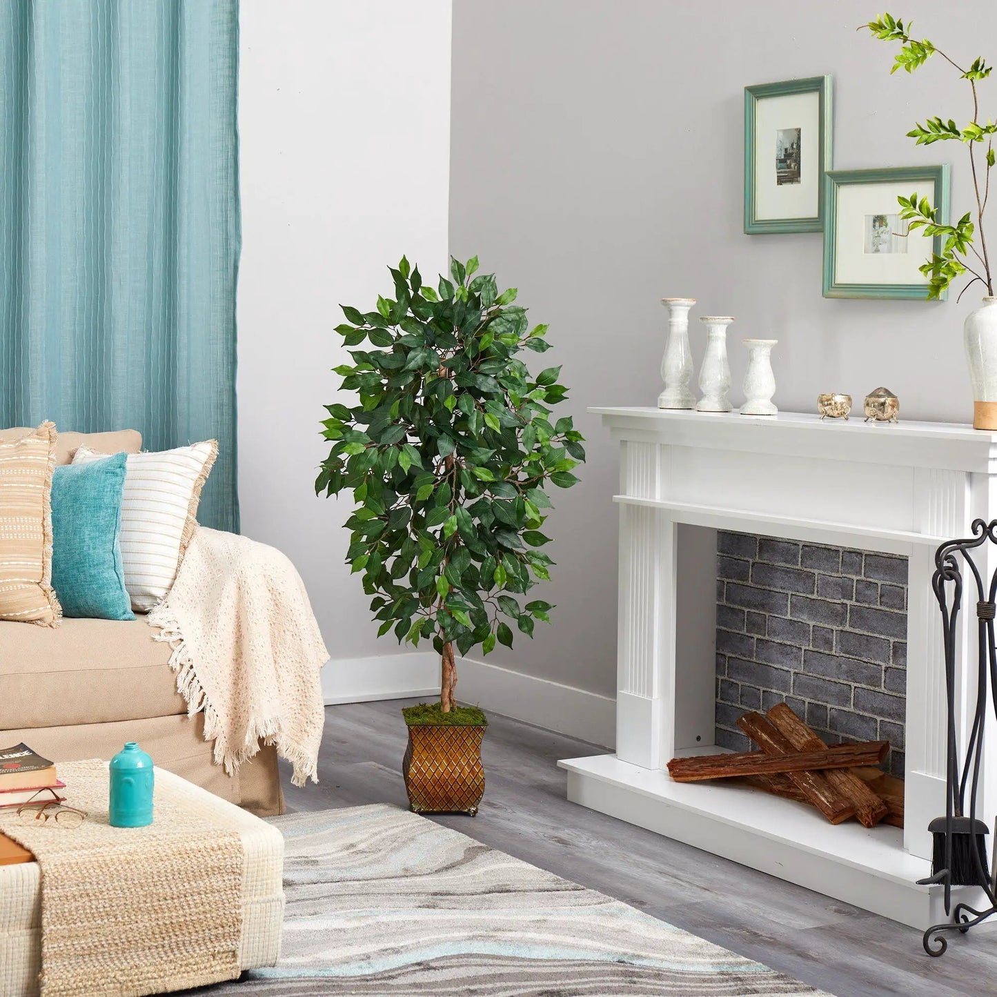 51-inch ficus artificial tree in a metal planter with lush green leaves Nearly Natural on Tampa Home & Garden Store