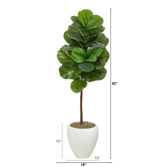 52-inch fiddle leaf tree in white planter with green leaves Nearly Natural artificial tree on Tampa Home & Garden Store