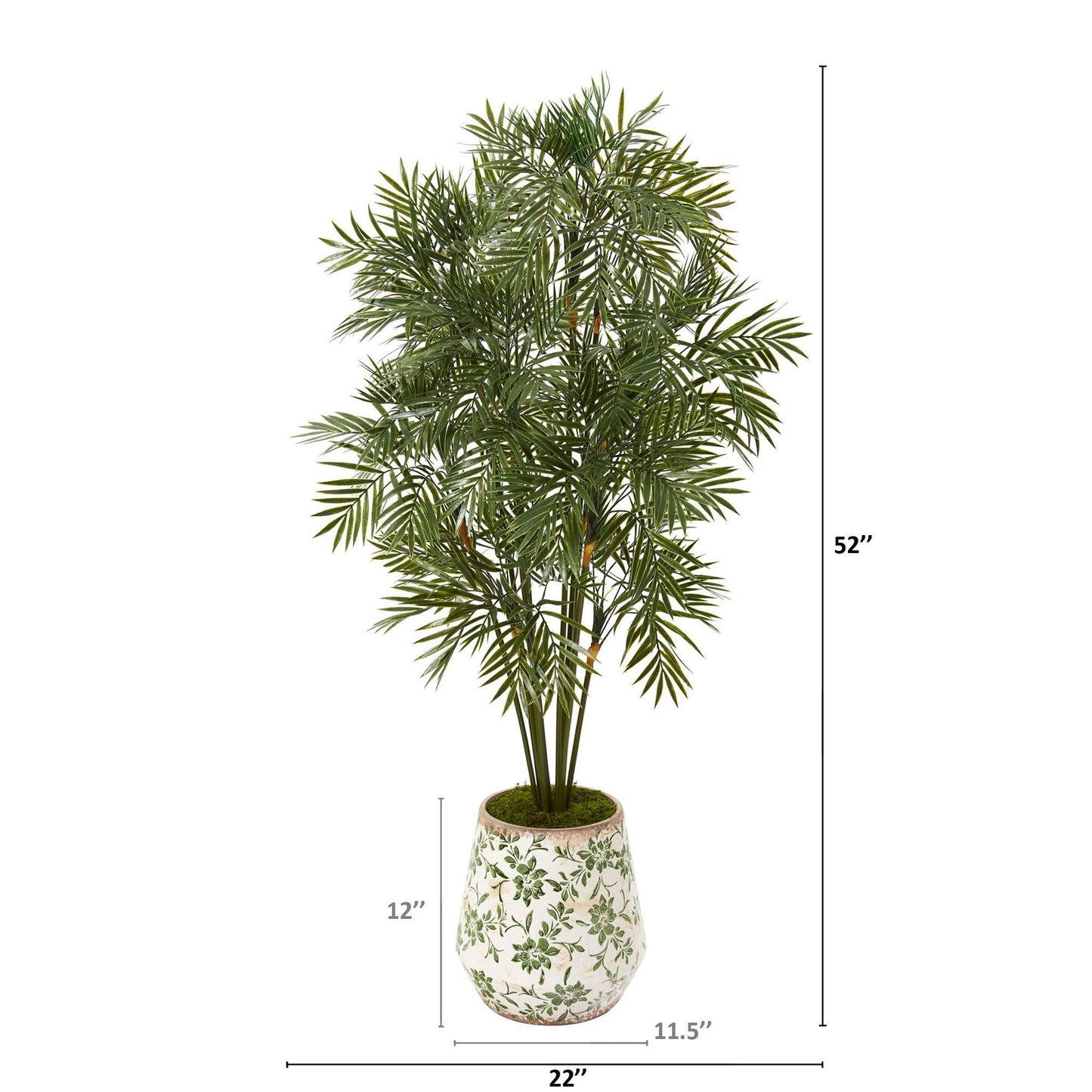 Parlor palm artificial tree by Nearly Natural, 52in, in a floral print planter with green fronds on Tampa Home & Garden Store