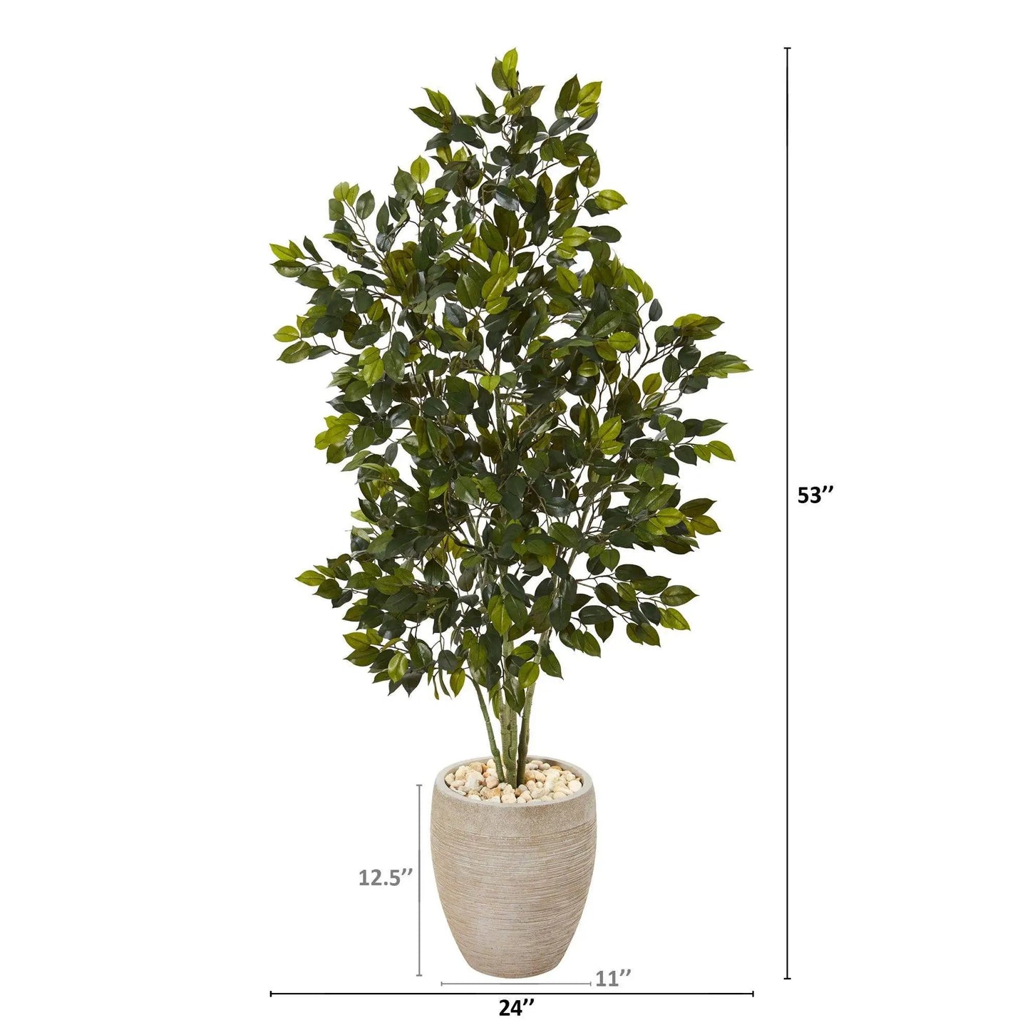 53 Inch Ficus Artificial Tree in Sand Planter with lush green leaves by Nearly Natural on Tampa Home & Garden Store