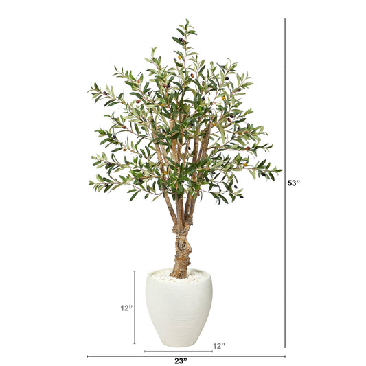 53” Olive Artificial Tree in White Planter - Tampa Home & Garden Store