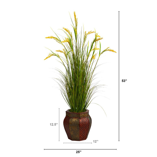 53” Wheat Grain Artificial Plant in Decorative Planter - Tampa Home & Garden Store