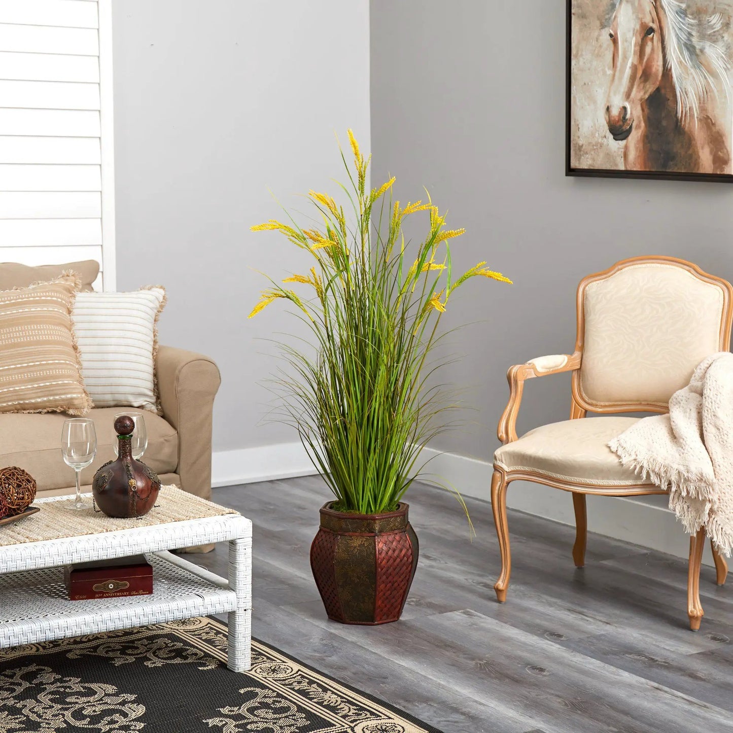 53 Inch Wheat Grain Artificial Plant in Planter Nearly Natural with yellow grain heads on Tampa Home & Garden Store