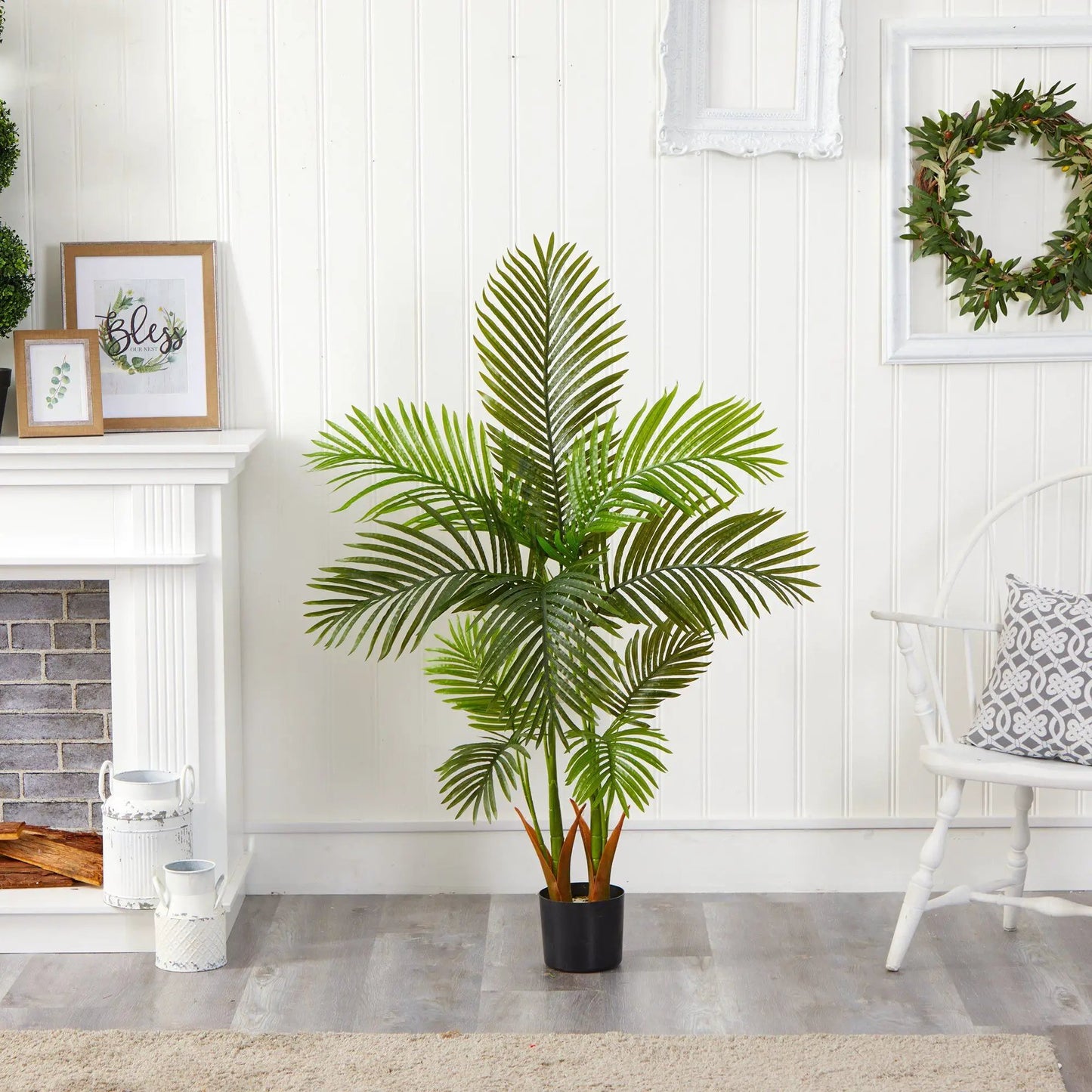 Areca Palm Artificial Tree 54-inch tall with lush green fronds in a black pot indoor decor on Tampa Home & Garden Store