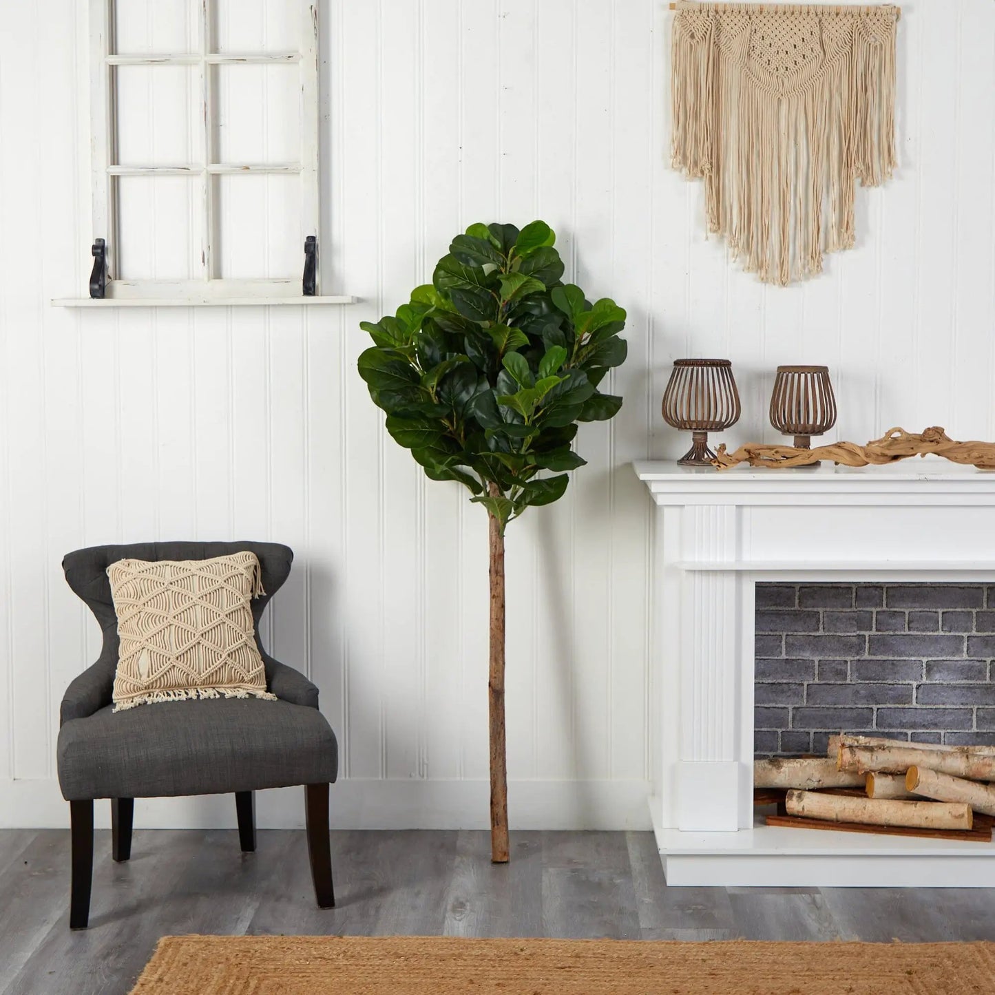 Artificial fiddle leaf tree 5.5 ft with lush green leaves, no pot by Nearly Natural on Tampa Home & Garden Store