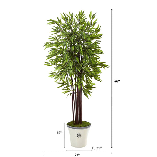 Bamboo Artificial Tree in Decorative Planter by Nearly Natural with lush green leaves on Tampa Home & Garden Store