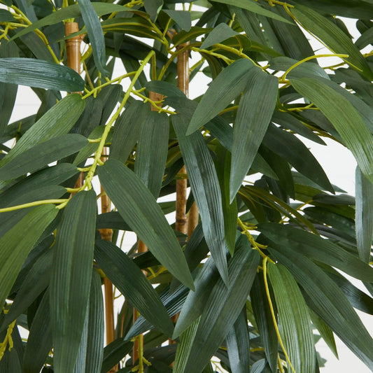Tall bamboo tree in gray cylinder planter, Nearly Natural artificial plant with green leaves on Tampa Home & Garden Store