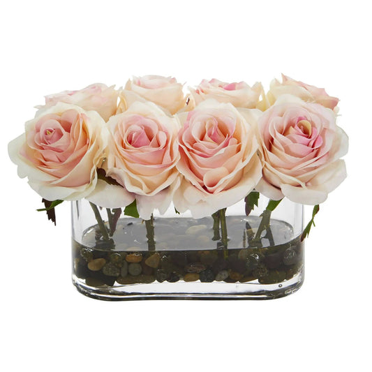 5.5β Blooming Roses in Glass Vase Artificial Arrangement - Tampa Home & Garden Store