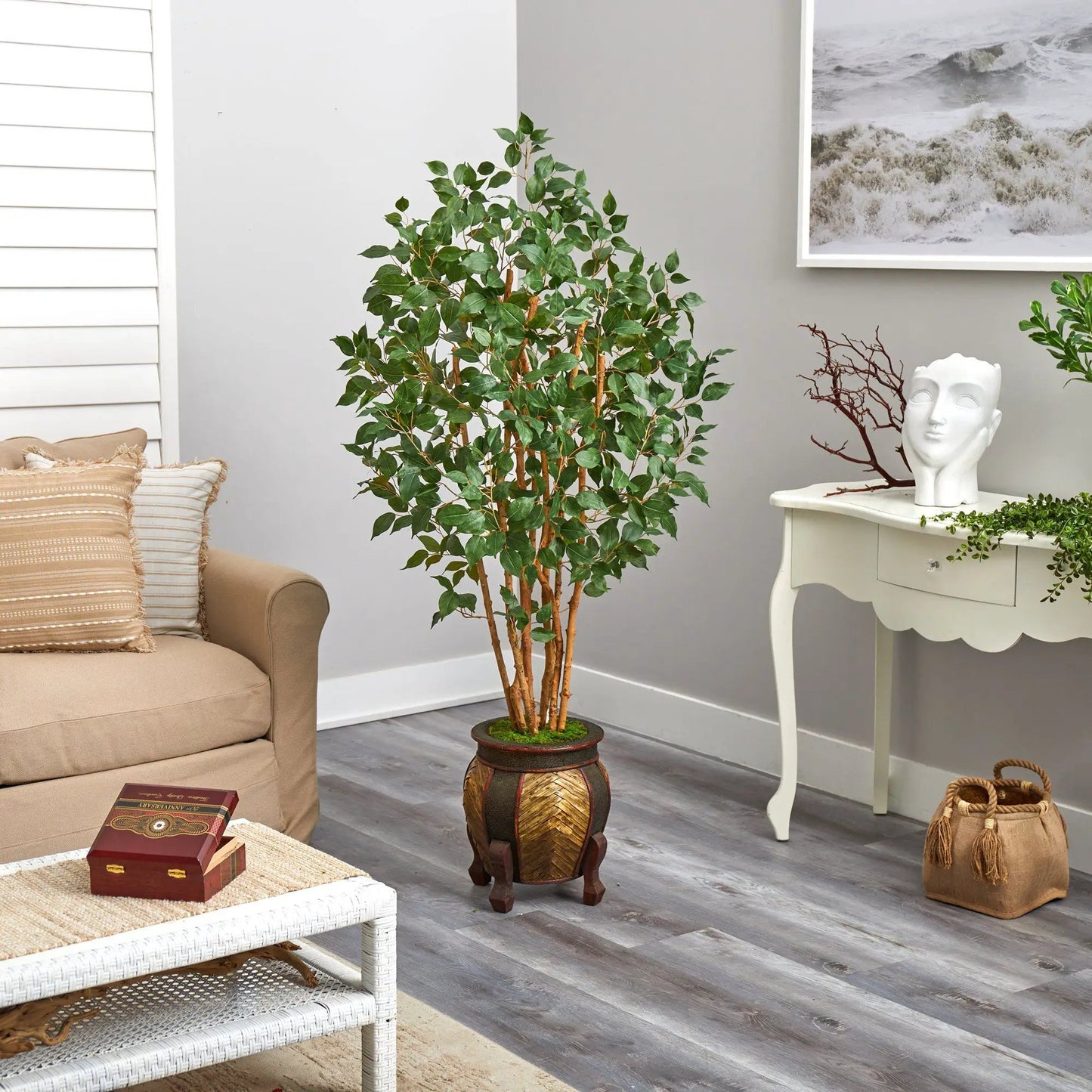 Ficus Bushy Artificial Tree in Decorative Planter with lush green leaves on Tampa Home & Garden Store