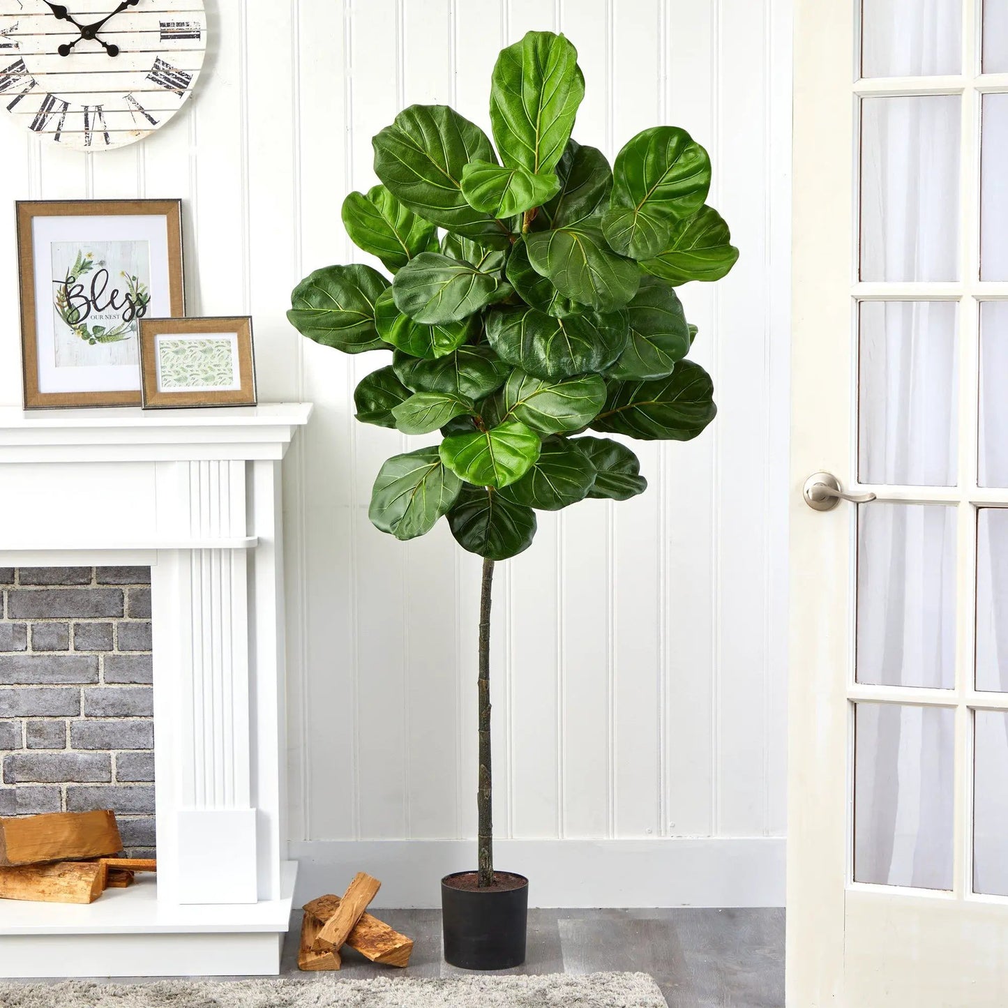 5.5 ft Nearly Natural fiddle leaf fig artificial tree in black pot with glossy green leaves on Tampa Home & Garden Store