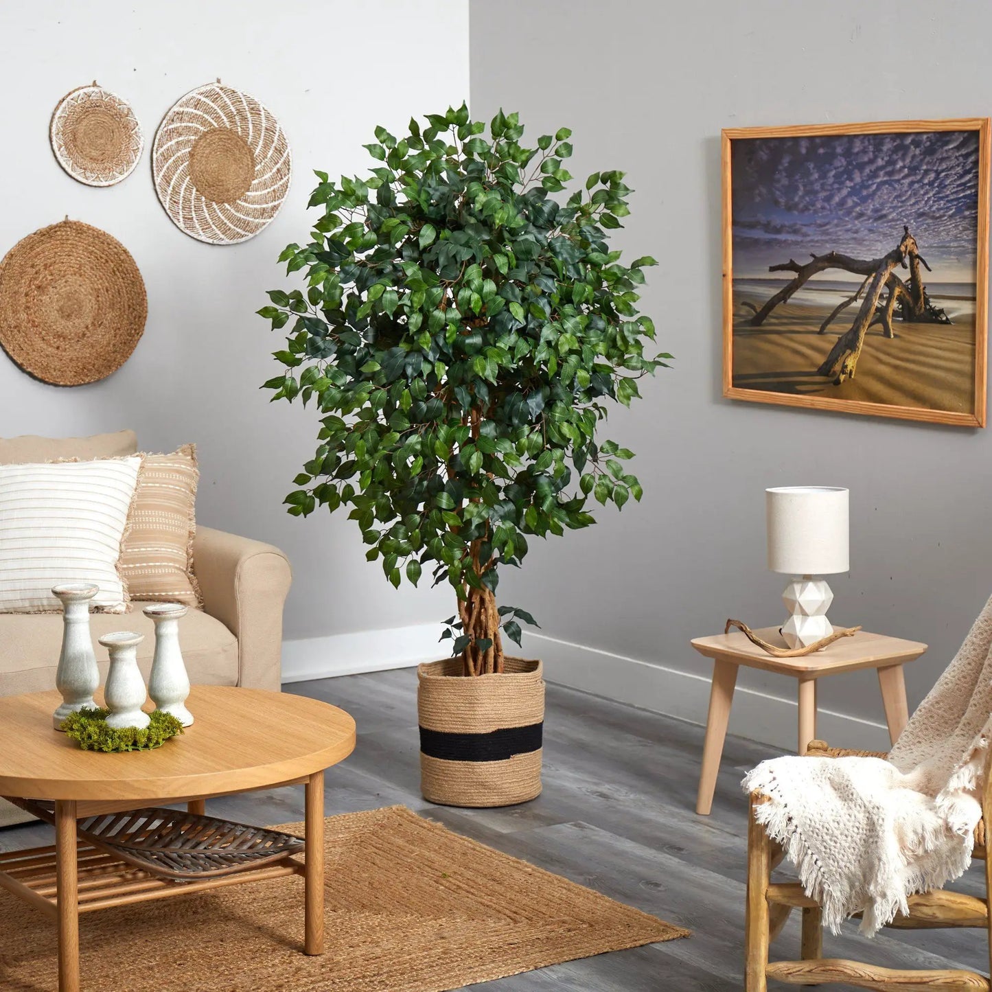 Palace Ficus artificial tree in cotton planter with lush green leaves on Tampa Home & Garden Store