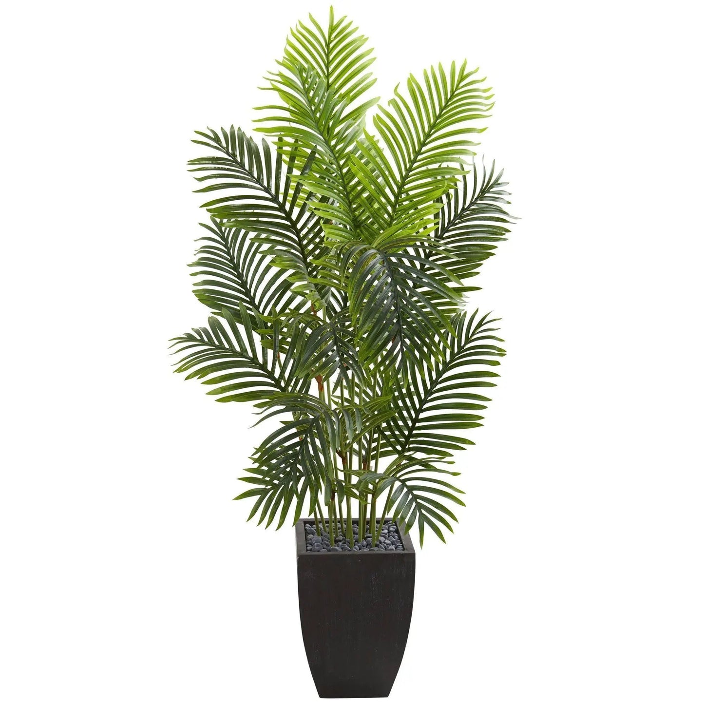 Paradise Palm artificial tree by Nearly Natural in a square black planter with decorative stones on Tampa Home & Garden Store