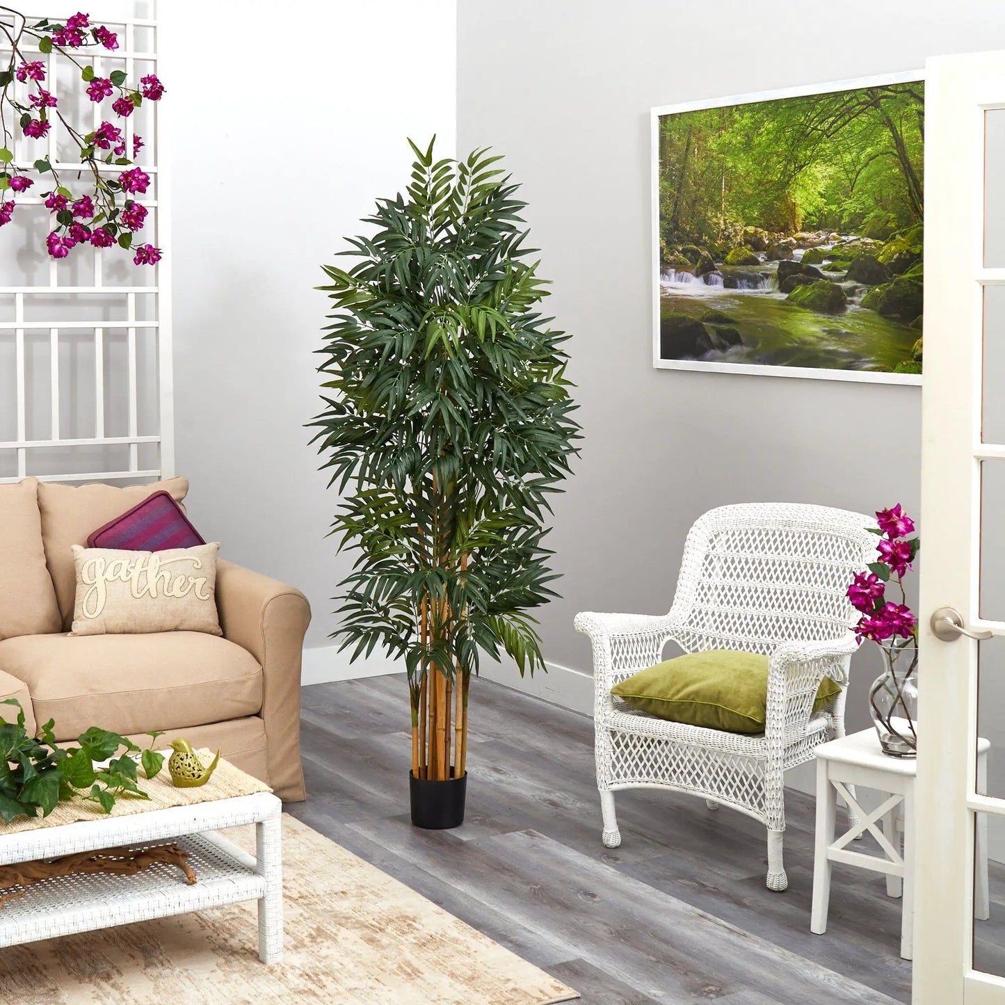 5.5 ft Phoenix Palm Tree artificial with natural trunk, Nearly Natural green fronds in black pot on Tampa Home & Garden Store