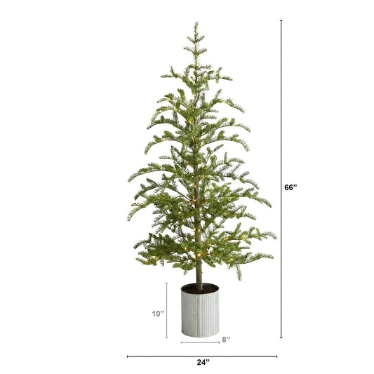 5.5 ft pre-lit pine Christmas tree in gray planter with 150 lights by Nearly Natural on Tampa Home & Garden Store