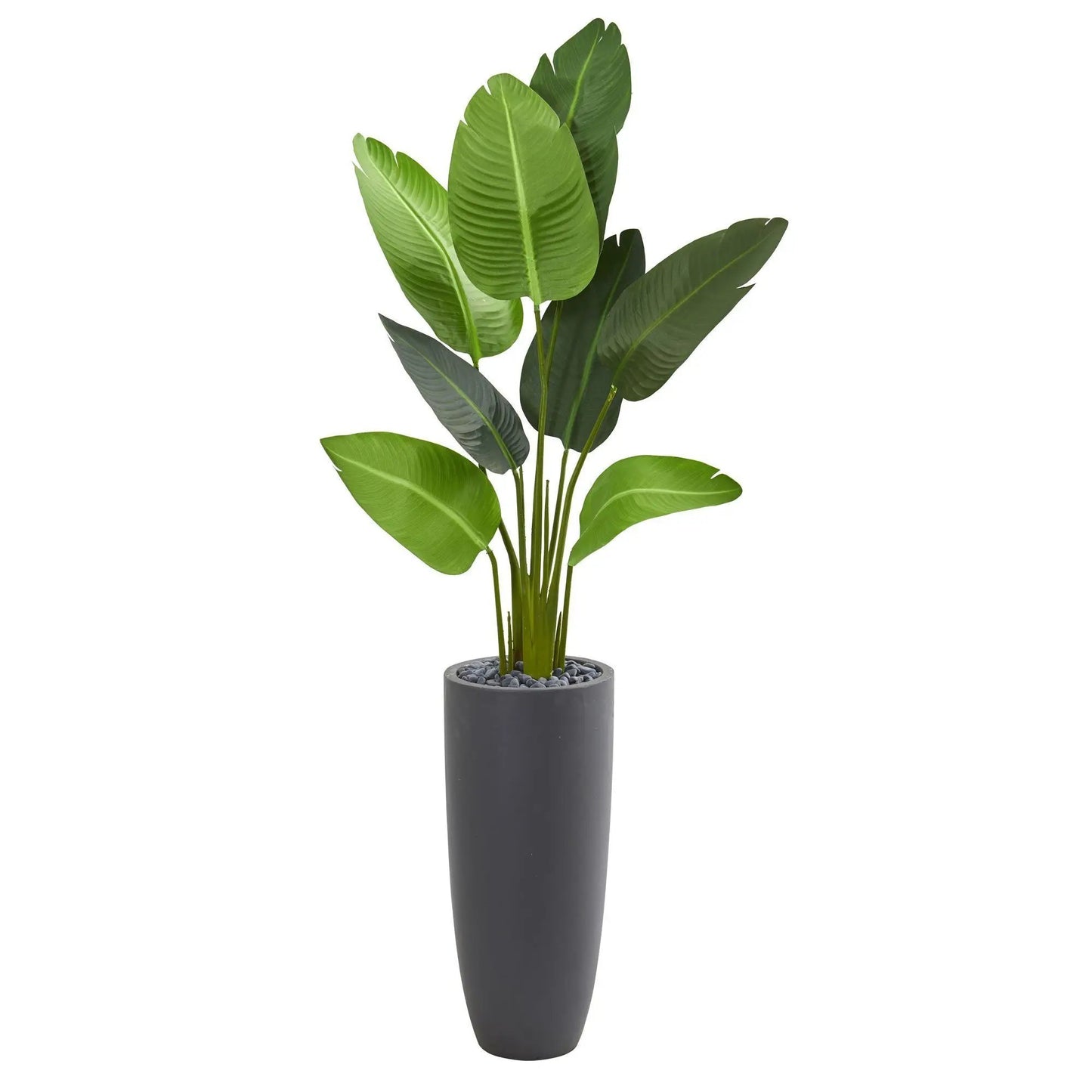 Traveler's Palm Artificial Tree by Nearly Natural in a gray cylindrical planter with decorative stones on Tampa Home & Garden Store