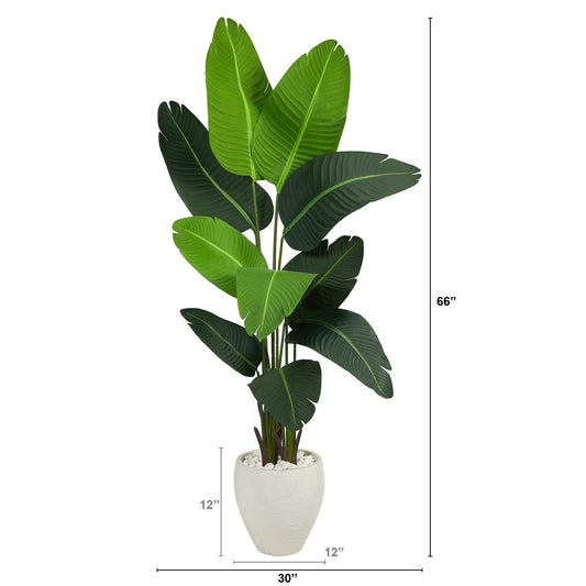 Travelers Palm artificial tree by Nearly Natural in a white textured planter with white pebbles on Tampa Home & Garden Store