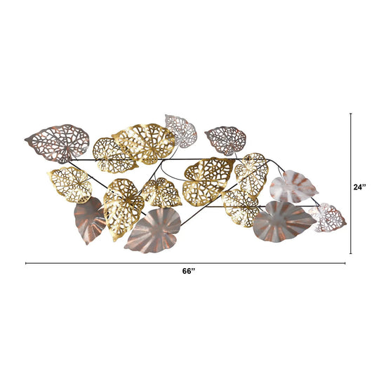 Scattered Metal Leaves Wall Art Decor with gold, silver and bronze leaves on a black frame on Tampa Home & Garden Store
