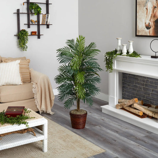 56 Inch Areca Palm Silk Tree in Wicker Basket by Nearly Natural on Tampa Home & Garden Store