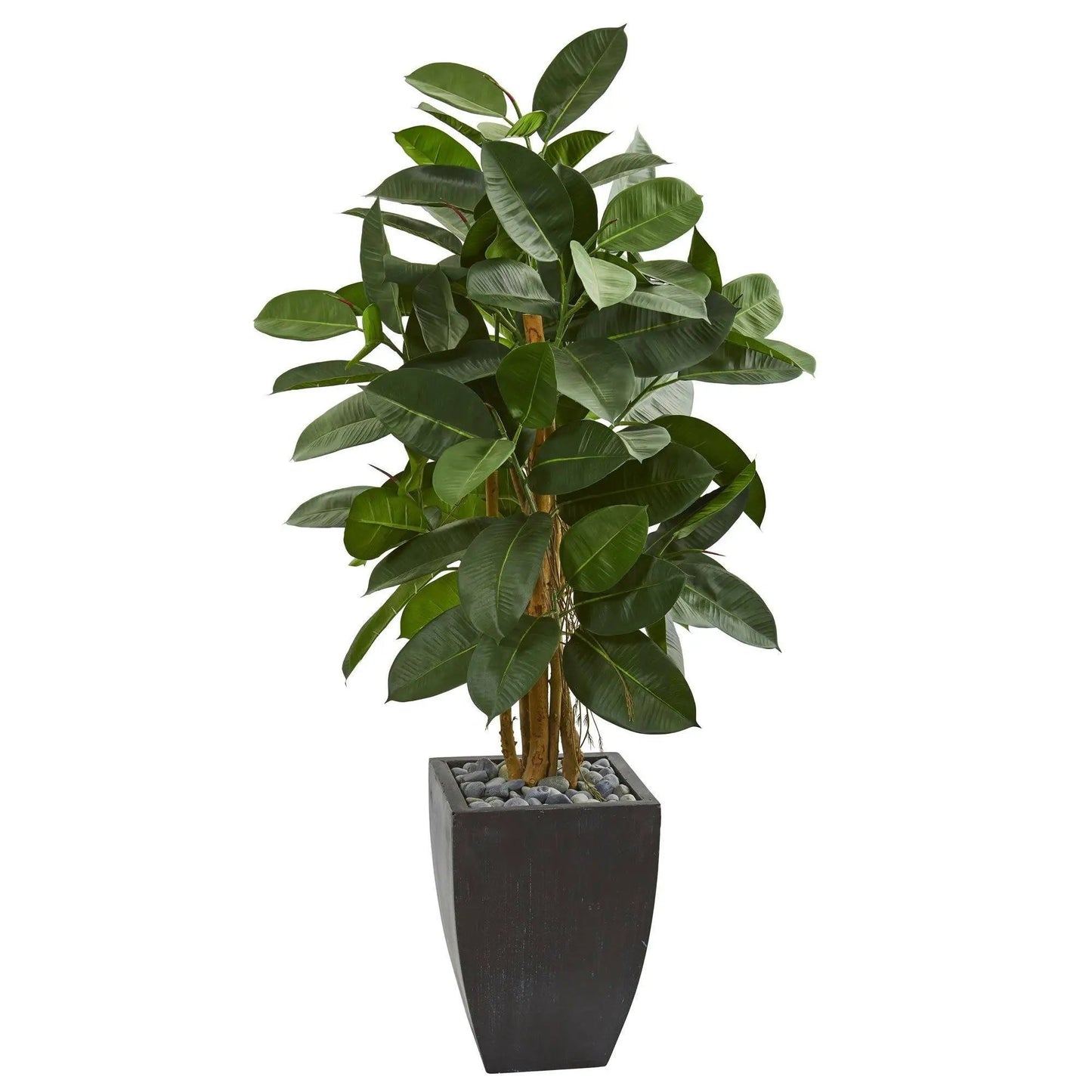 56-inch Nearly Natural artificial rubber tree in a black planter with gray decorative stones on Tampa Home & Garden Store
