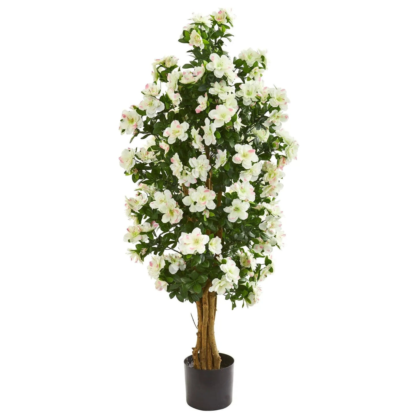 57 Inch Azalea Artificial Tree with White Blooms in a black planter Nearly Natural on Tampa Home & Garden Store