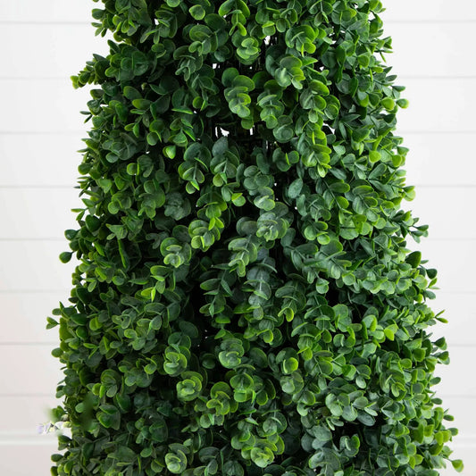57-inch Nearly Natural eucalyptus topiary tree in slate planter with dense green leaves on Tampa Home & Garden Store