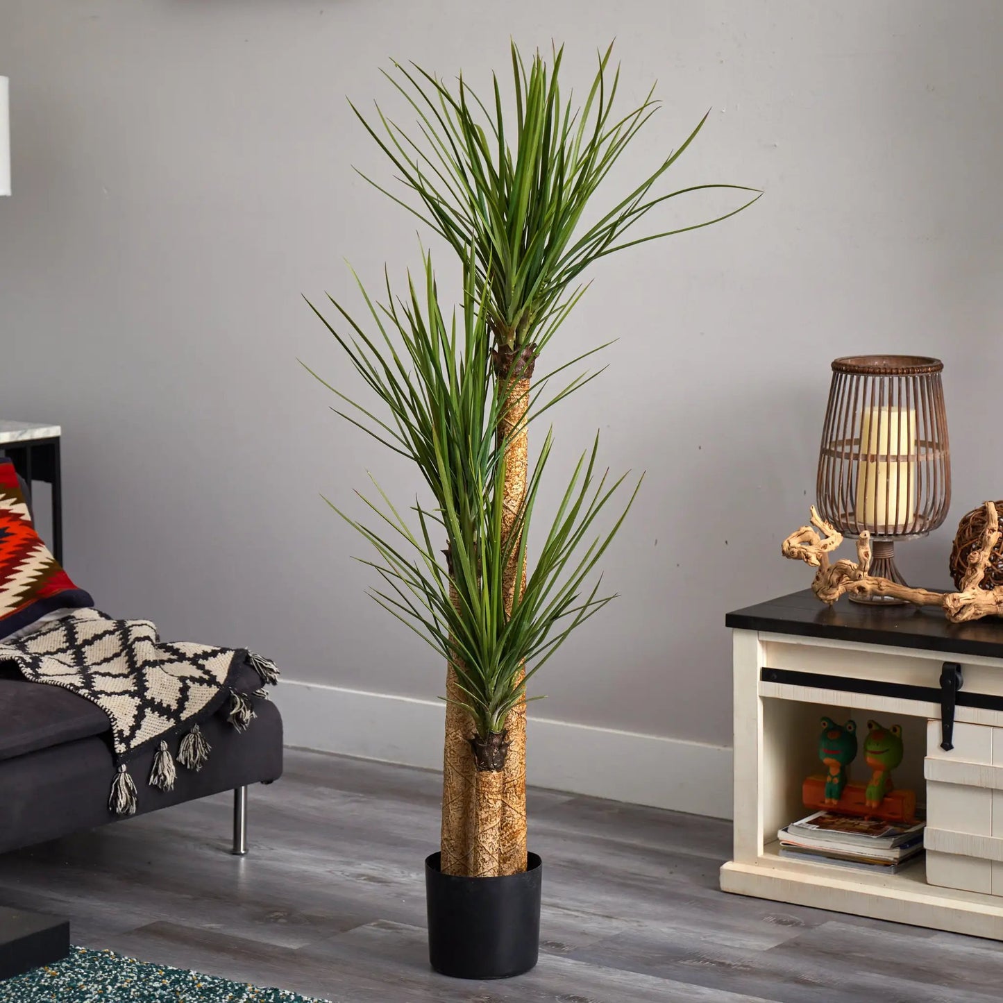 58.5-inch tall Nearly Natural silk yucca tree in black planter, artificial Southwest decor on Tampa Home & Garden Store