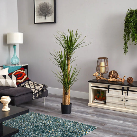 Tall Silk Yucca Tree by Nearly Natural in black pot, vivid green leaves for Southwestern decor on Tampa Home & Garden Store