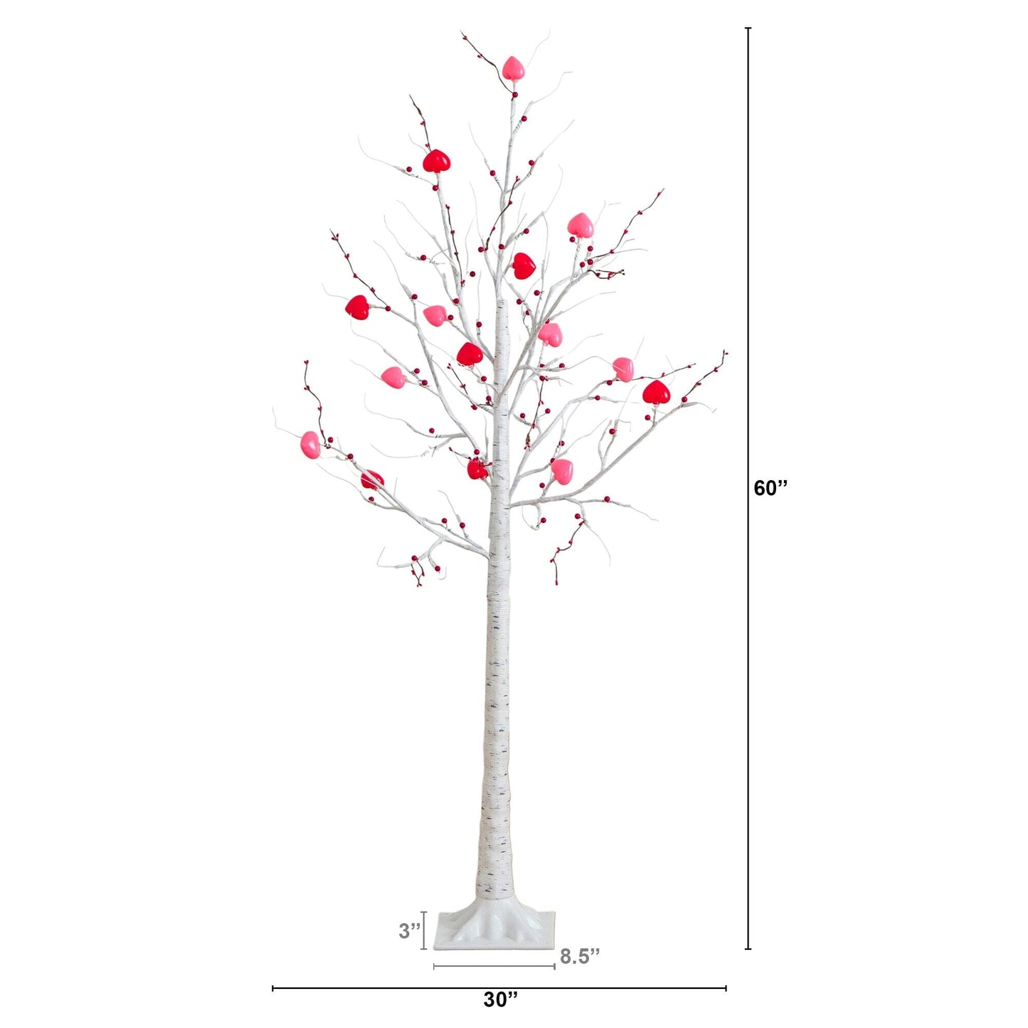 5' Pre-Lit Valentine's Day Twig Tree with 72 Heart Shaped LED Lights and Red Berries on Tampa Home & Garden Store