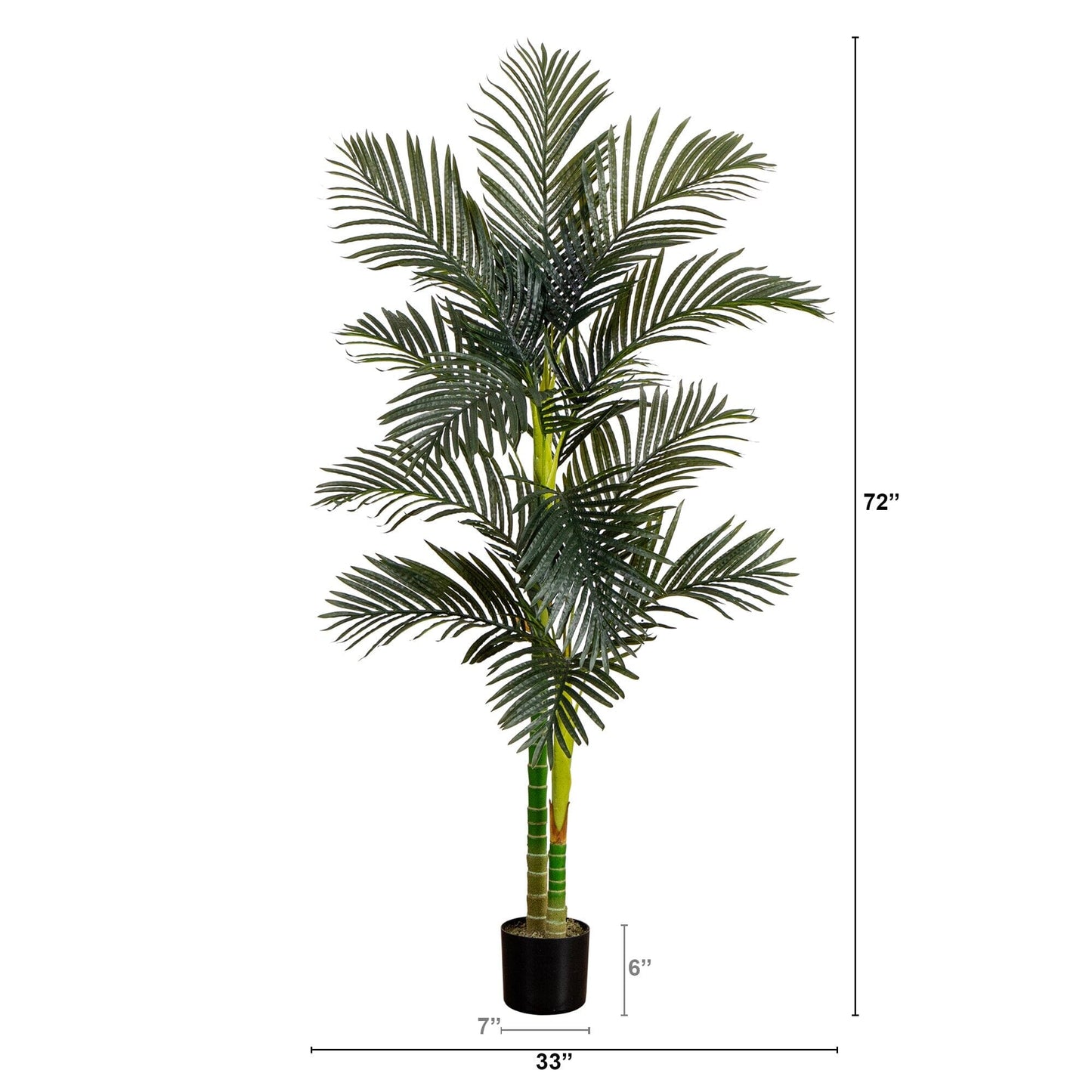 6’ Artificial Double Stalk Golden Cane Palm Tree Nearly Natural in black pot with dark green fronds 72in tall on Tampa Home & Garden Store