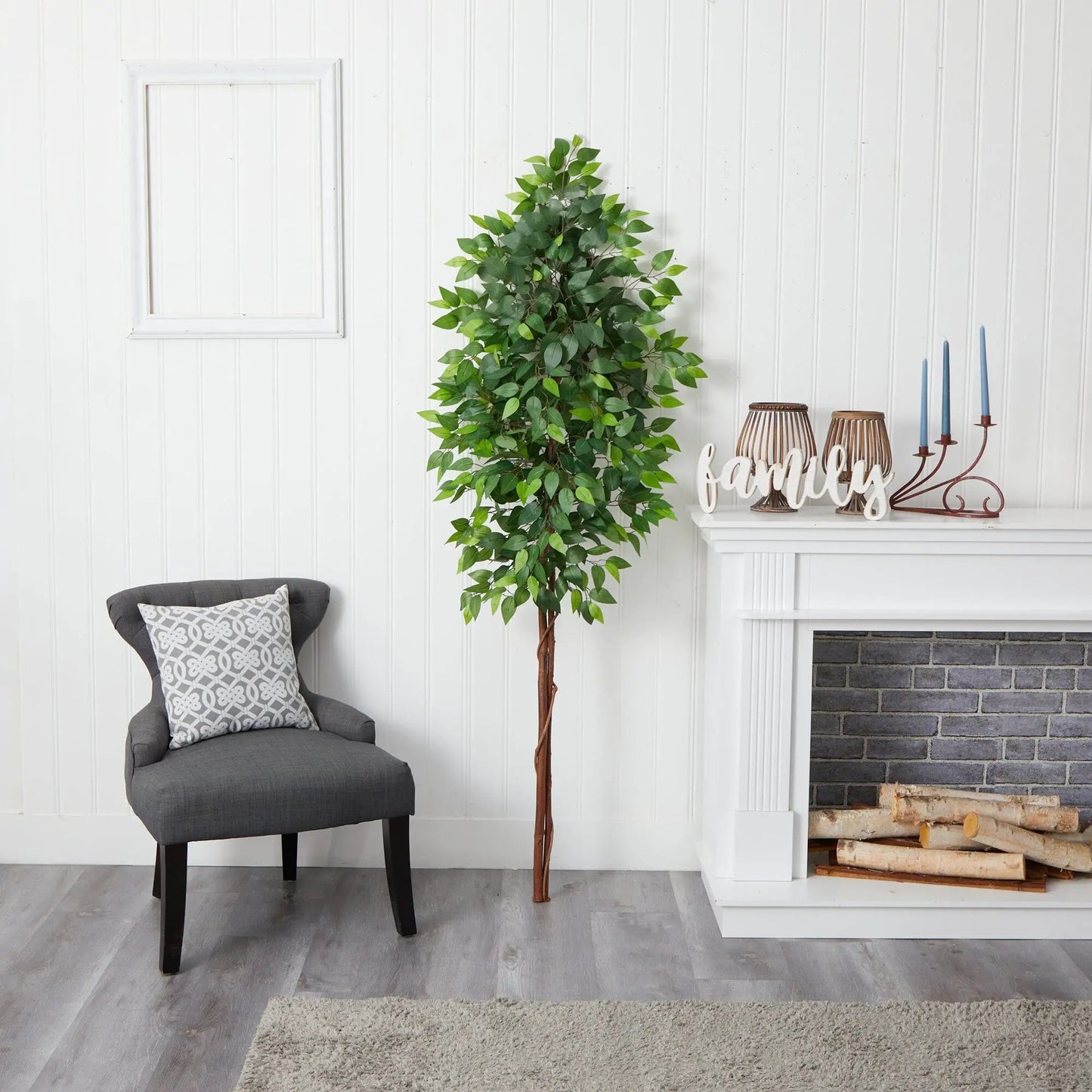 Artificial Ficus Tree with Double Trunk, green leaves, no pot, Nearly Natural on Tampa Home & Garden Store