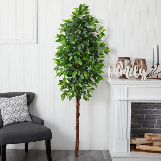Artificial Ficus Tree Double Trunk No Pot with green leaves, ideal indoor decor on Tampa Home & Garden Store