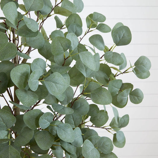 6 ft artificial eucalyptus tree by Nearly Natural with round bluish-green leaves on Tampa Home & Garden Store