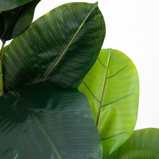 Artificial Rubber Tree leaves close-up in dark green with gold veins Nearly Natural on Tampa Home & Garden Store