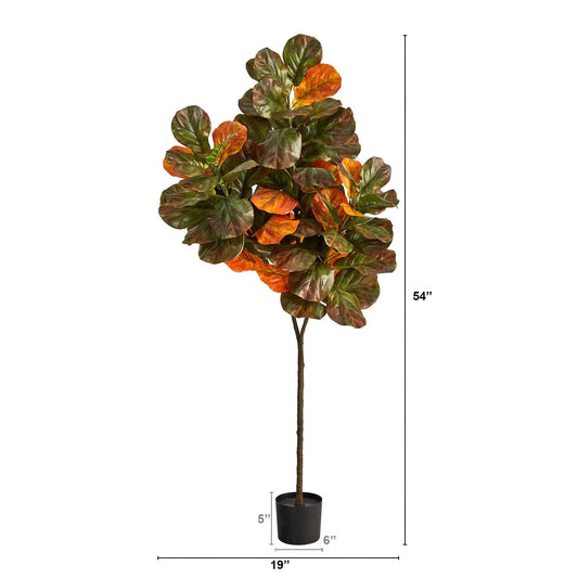 Autumn Fiddle Leaf Artificial Tree by Nearly Natural, 6 ft with orange leaves in a black pot on Tampa Home & Garden Store