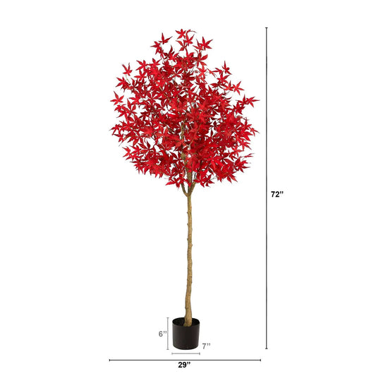 Autumn Maple Artificial Tree with red leaves in black planter Nearly Natural 6 ft tall on Tampa Home & Garden Store