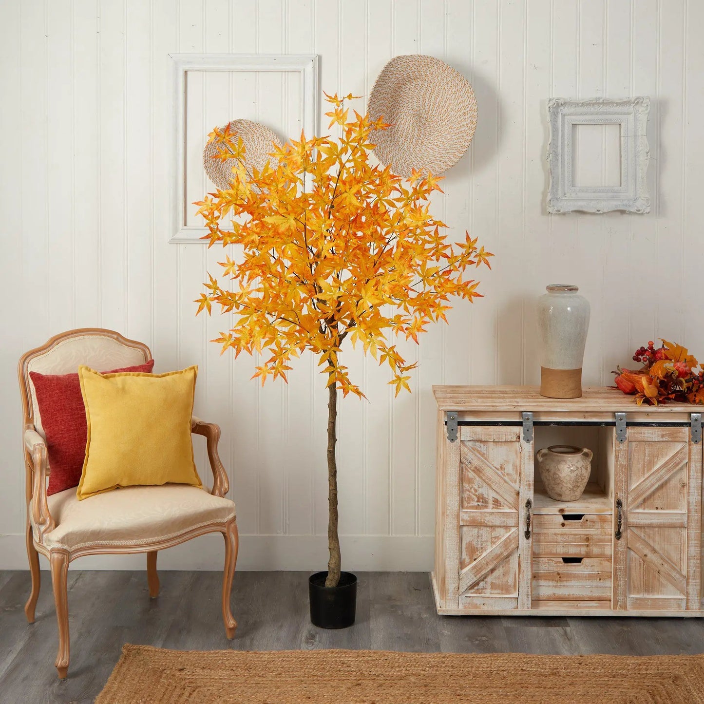 Nearly Natural Autumn Maple 6ft artificial tree with orange maple leaves in black pot on Tampa Home & Garden Store