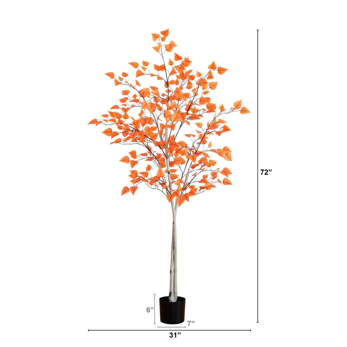 Autumn Paper Birch Artificial Fall Tree 6 ft with orange leaves in black pot Nearly Natural on Tampa Home & Garden Store