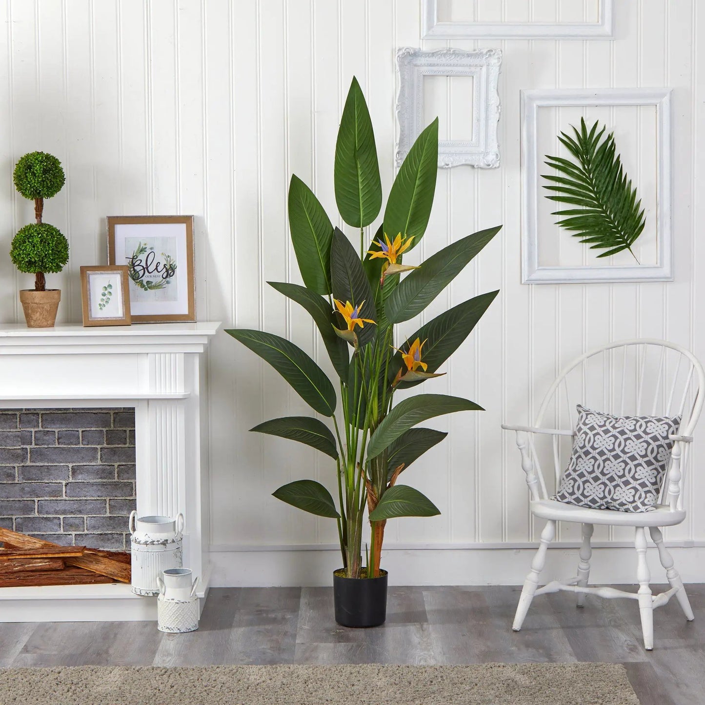 Six Foot Bird of Paradise Artificial Plant Nearly Natural with orange bloom in a black pot on Tampa Home & Garden Store