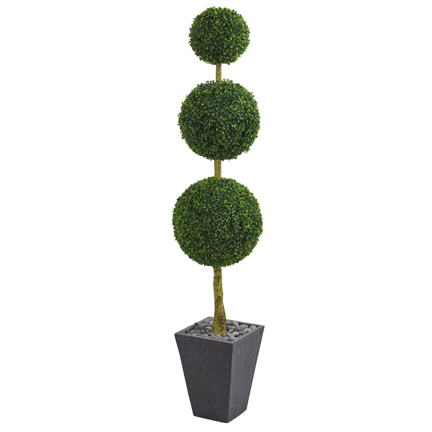 Six Foot boxwood triple-ball topiary in a slate planter, Nearly Natural artificial tree on Tampa Home & Garden Store