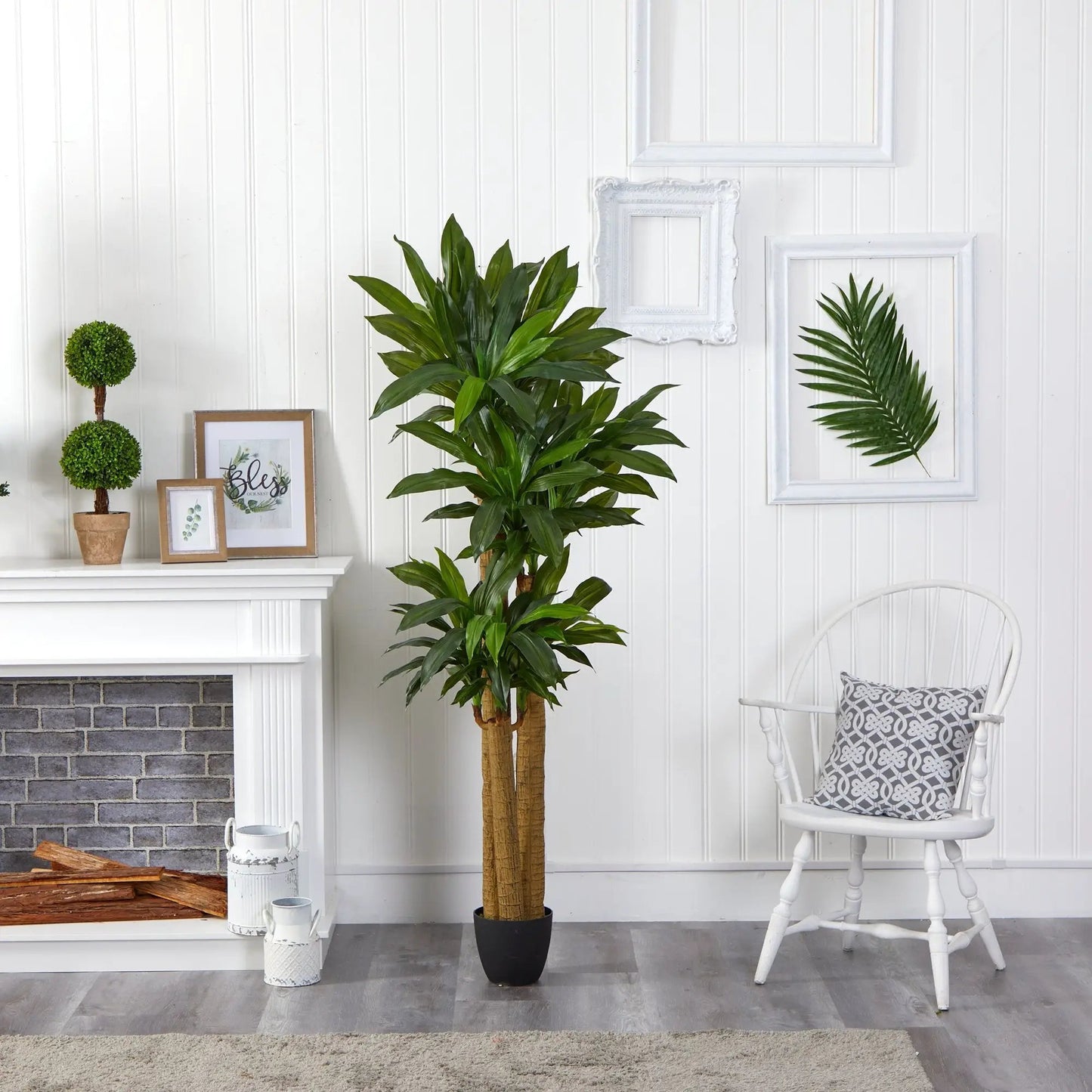 Six Foot Corn Stalk Dracaena Real Touch plant by Nearly Natural with green leaves in a pot on Tampa Home & Garden Store