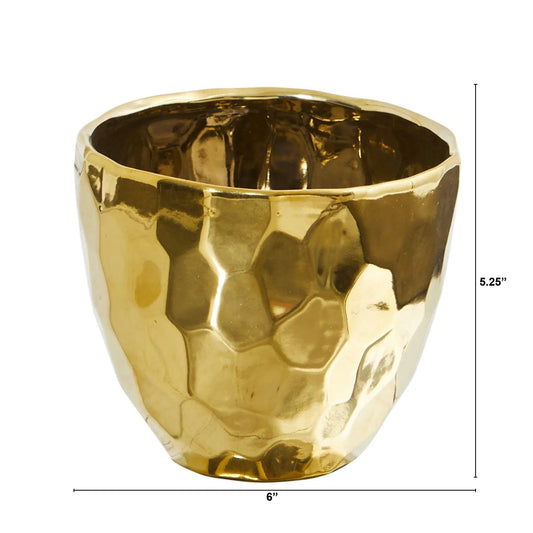 Designer Gold Vase by Nearly Natural, 6-inch hammered gold vase for Hollywood Glam decor on Tampa Home & Garden Store