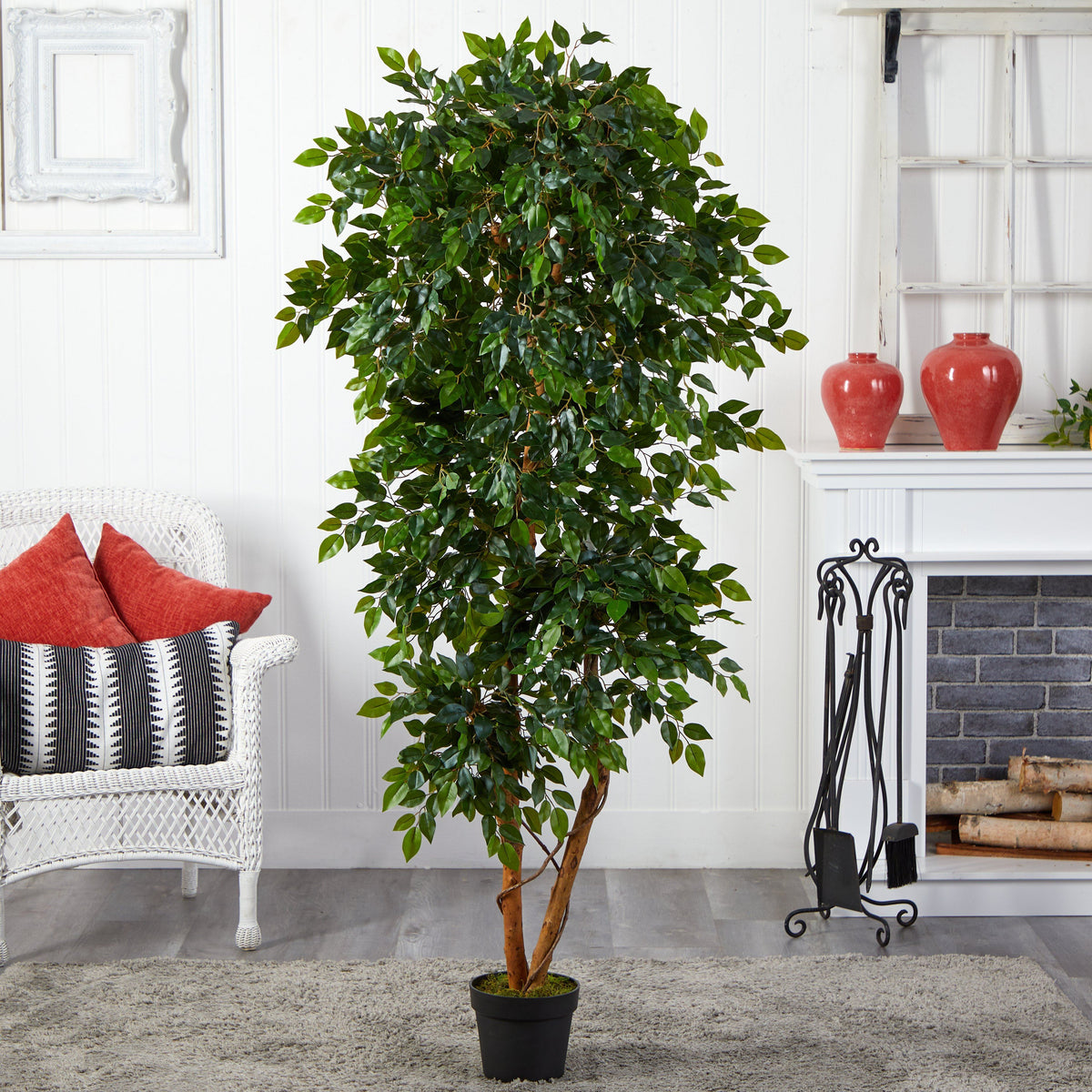 6’ Elegant Ficus Artificial Tree by Nearly Natural in a black pot with lush green leaves on Tampa Home & Garden Store