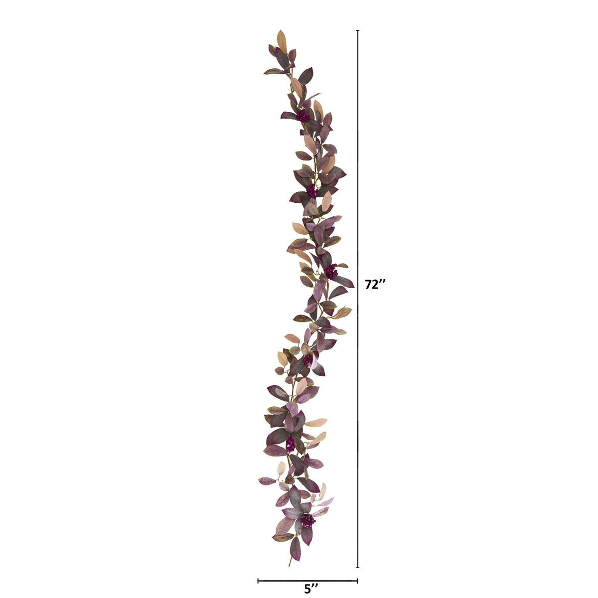 Garland: 6 ft fall laurel leaf with berries, artificial, Nearly Natural, set of 2, purple foliage on Tampa Home & Garden Store